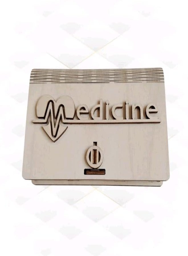 MeeCraft Wooden Pill Dispenser - Medicine Box, 8.5x12.7x2.6 cm (Beige) - Image 5